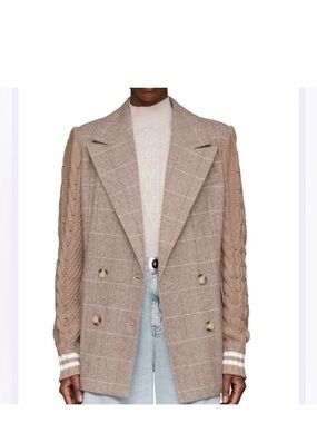 NWT Avec Les Filles Beige Plaid Blazer with Knit Sleeves - runs larger